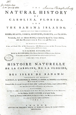 Title page of Catesby's Natural History of Carolina, 1771 edition