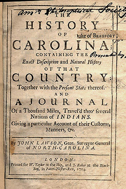 Title page of Lawson's History of Carolina
