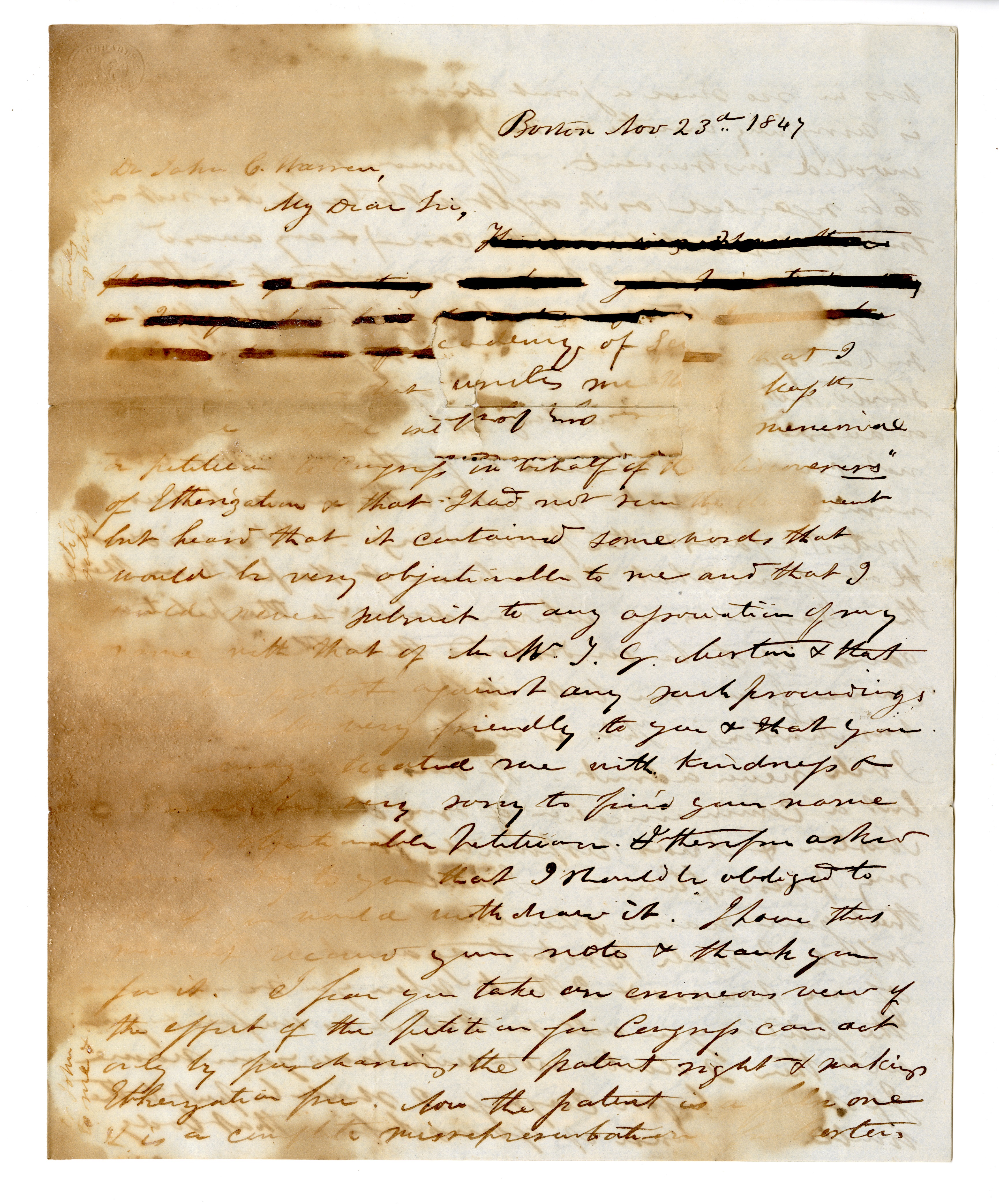 scan of manuscript letter from 1847