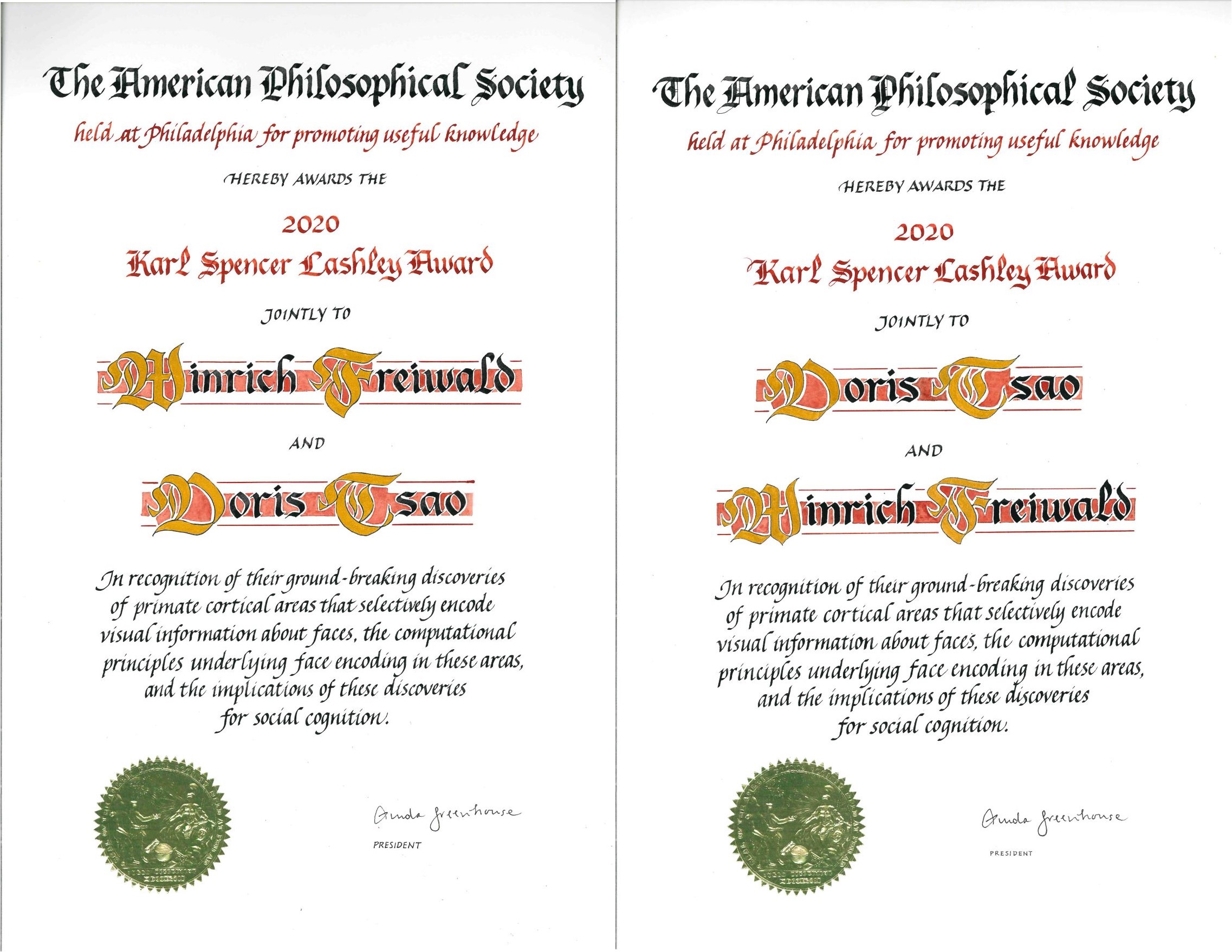 The Lashley Award Certificates