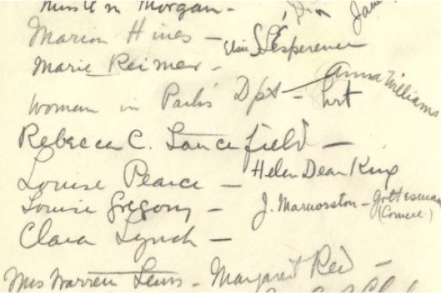 crop image of scanned list of women's names from Sabin collection