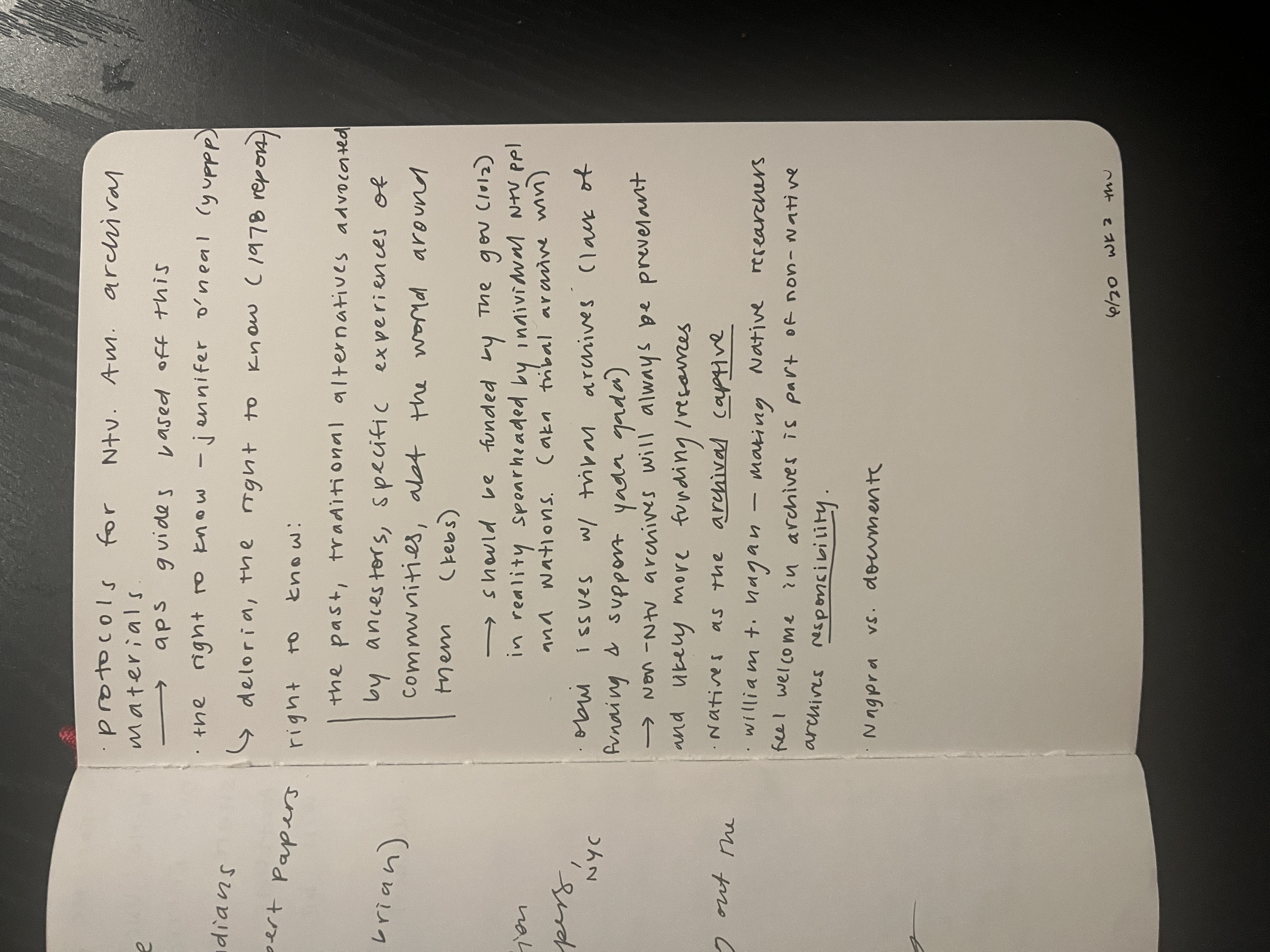 photo of notes taken in small notebook