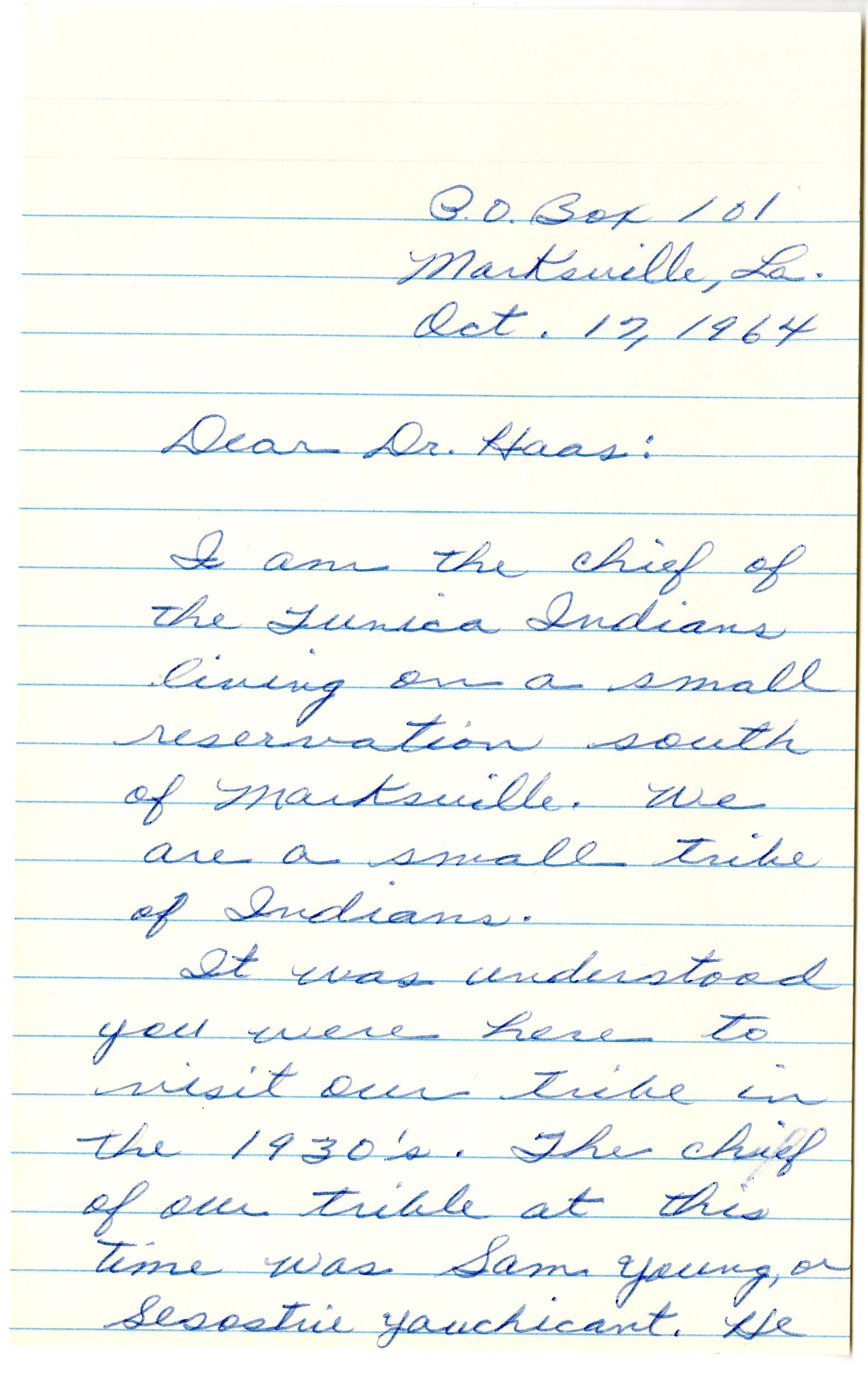 Excerpt of letter from Joe Pierite to Mary Haas