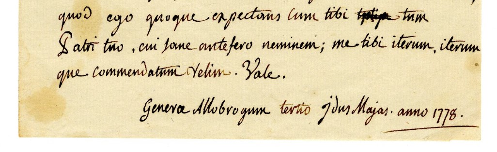 zoomed in snip of signature from 18th-century letter