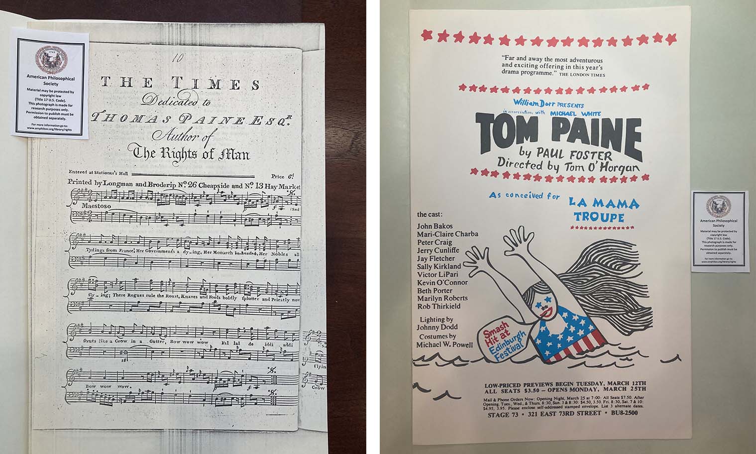 side-by-side image of sheet music (left) and musical poster (right)