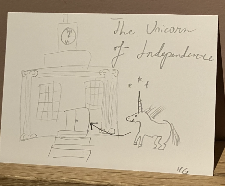 pencil sketch of "The Unicorn of Independence"