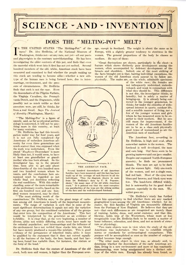 scan of article Does the Melting Pot Melt with drawing of face in middle