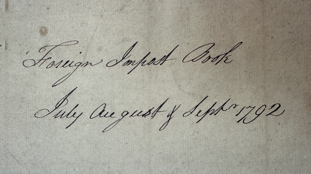 scan of cursive title of Foreign Impost Book