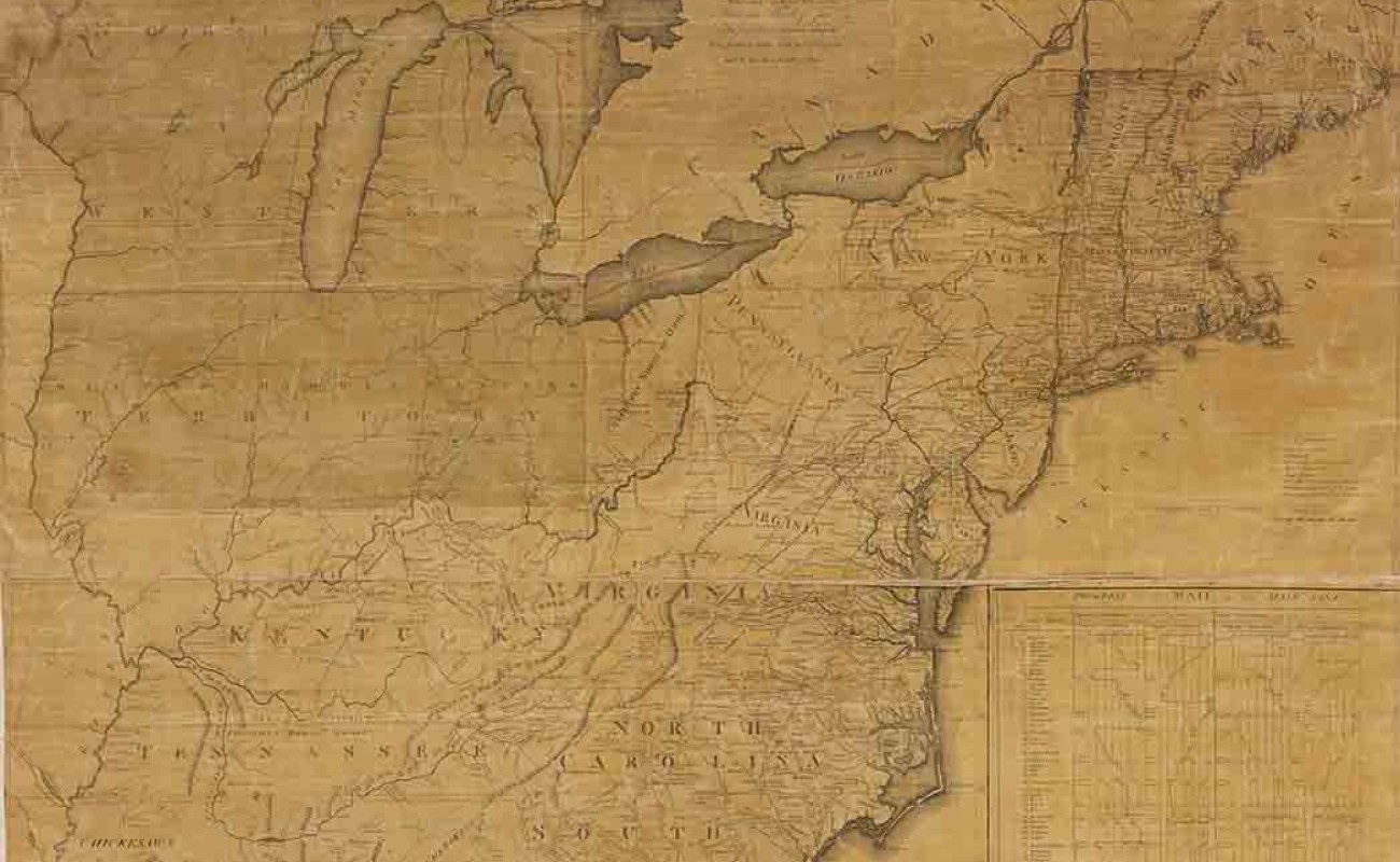 Abraham Bradly Jr.'s map of the United States, exhibiting the post-roads