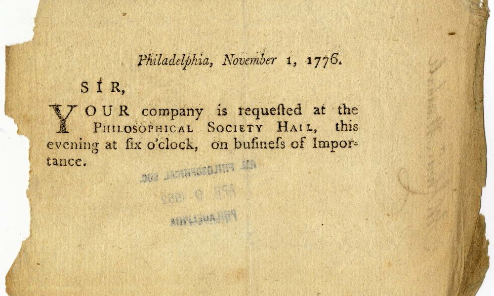 Invitation to APS meeting from 1776